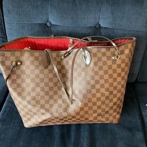 Authentic LV Neverfull MM - Damier Ebene, cherry interior